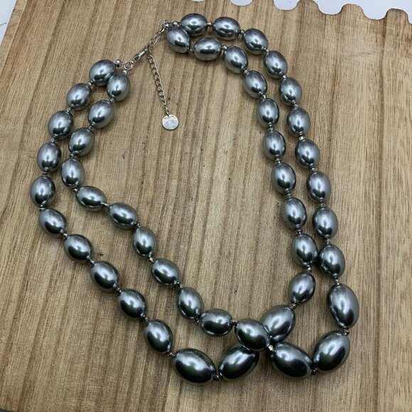 Talbots Gray Faux Pearl Beaded Double Strands Necklace - Picture 3 of 7